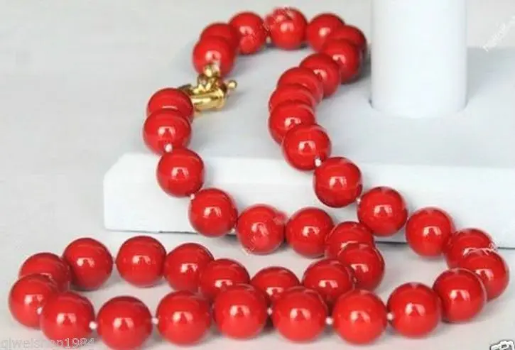 

Hot sale Free Shipping>>>>>10MM hand-knitted red coral beads necklace 25 inch AA