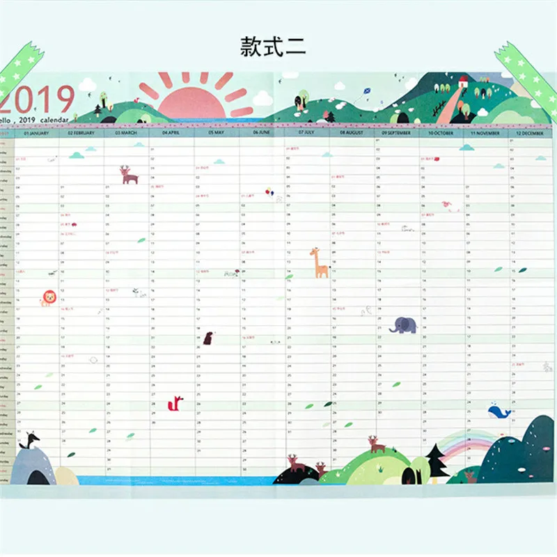 2019 Новое поступление Kawaii 365 дней настенный бумажный календарь офис школа ежедневник заметки, очень большой исследование новый год План