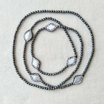 

5 Strands Pearl with paved rhinestone Crystal Necklace, Pearl bead,Jewelry Hematite Beaded Charm Necklace ,NK14