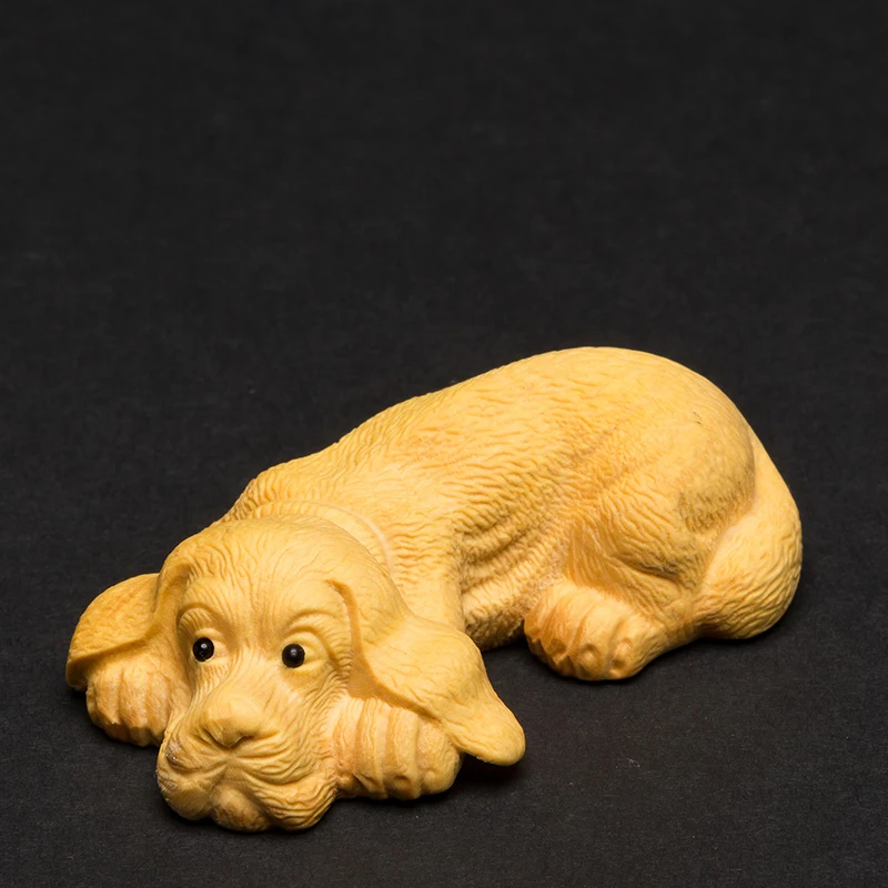 

Boxwood puppy dog Carving solid living room ornaments carving crafts Zodiac cute animals Traditional Craft