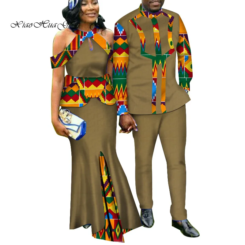 

Two Piece Set African Dashiki Print Couple Clothing for Lovers Men's Suit Plus Women's Party Maxi Dress WYQ188