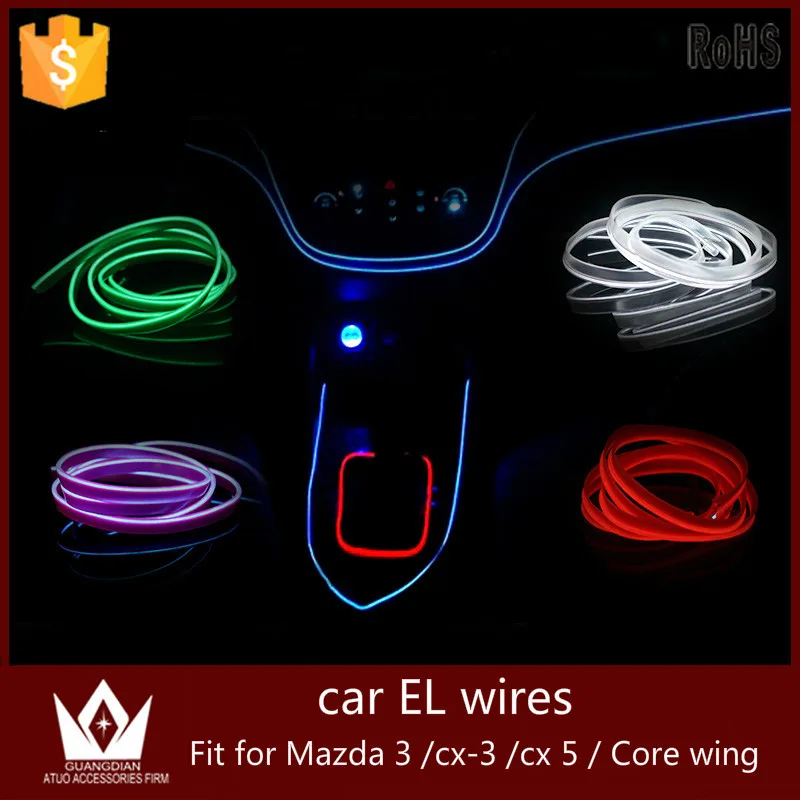 

GuangDian 5M or 6M Auto Flexible light flat EL Wire Rope Power Glow+Controller cigarette inverter For mazda 3 cx3 cx-5 core wing