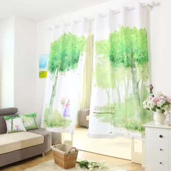 

Korean style green tree curtain for living room window curtains for bedding room curtain cloth cortina pano home decoration