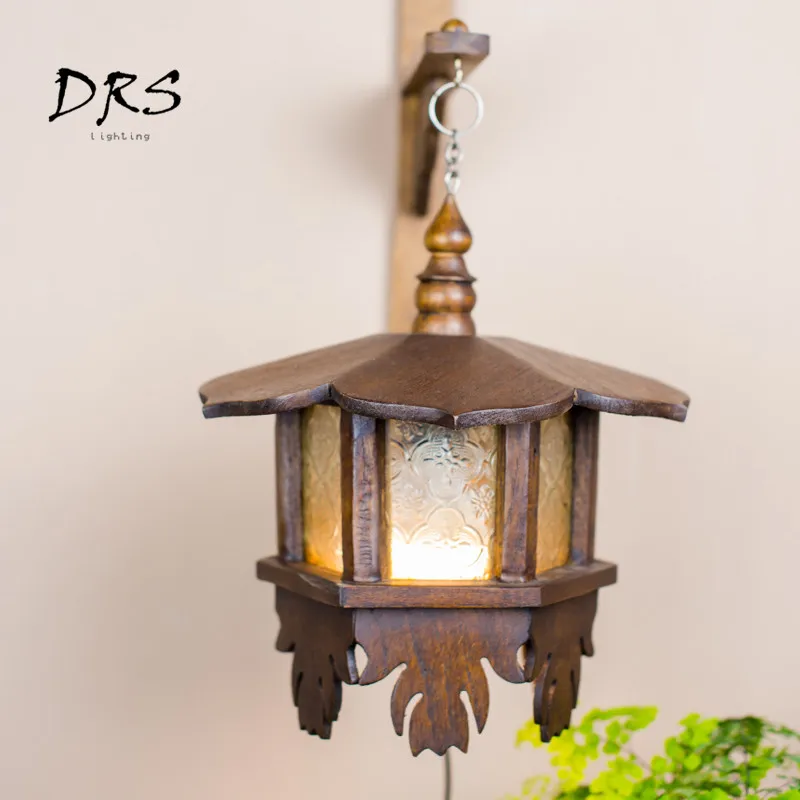 Chinese Clical Wooden Wall Lamp Outdoor Courtyard Fixed Wooden Wall Lamp Outdoor Courtyard