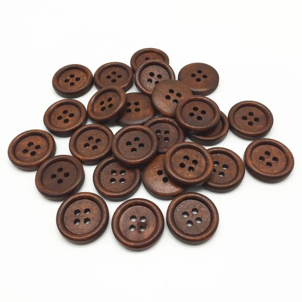 50X Bulk Wooden Dark Brown Round Sewing 4 Hole Buttons  New~ 