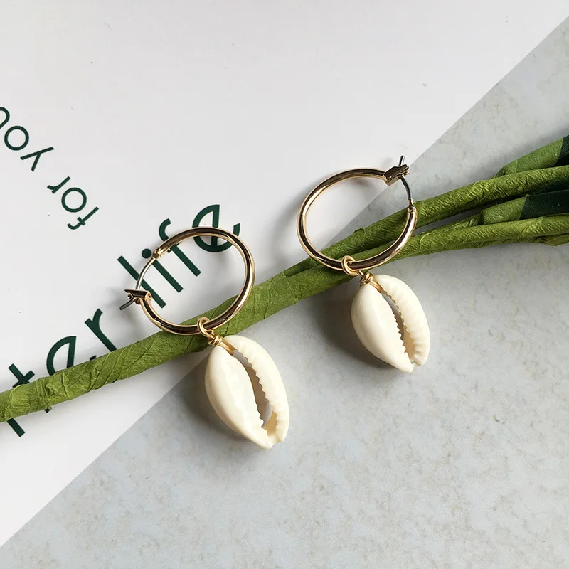 

2019 New Natural Sea Shell Pendant Earrings Women Handmade Gold Color Earrings Statement Gift Jewelry Bohemian Fashion Jewelry