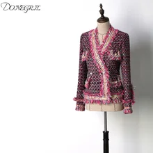 Весна и осень стиль Большой Цвет пастельный тканый V воротник кисточкой пальто женское