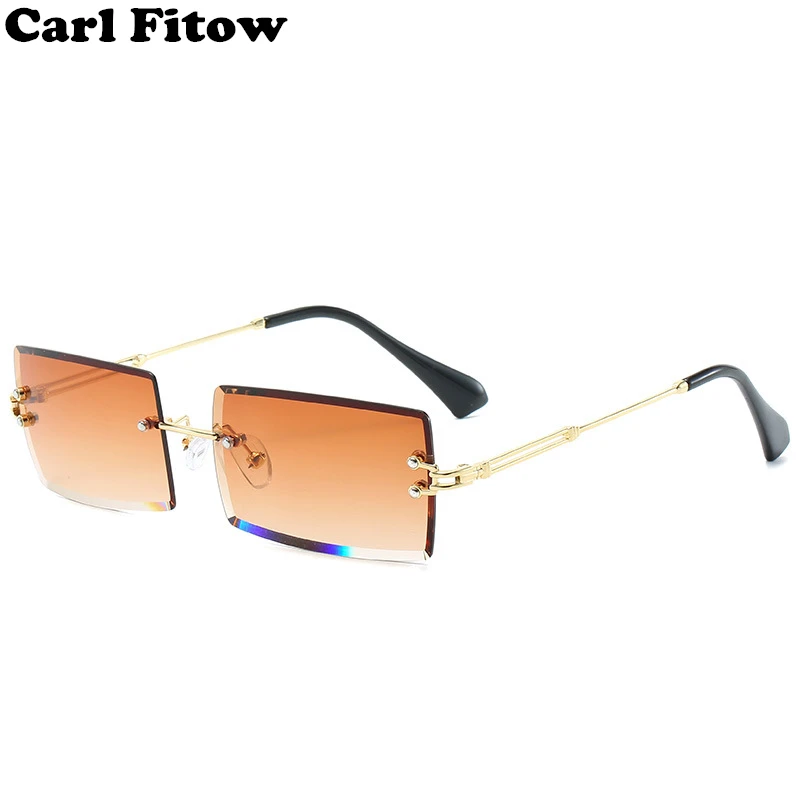 

small rectangle sunglasses women rimless square sun glasses for women 2019 summer style female uv400 green brown