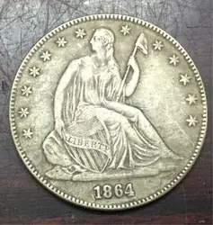 1864-S Соединенные Штаты Сидящая Liberty Half Dollar NO MOTTO ON REVERSE Посеребренная КОПИЯ монета