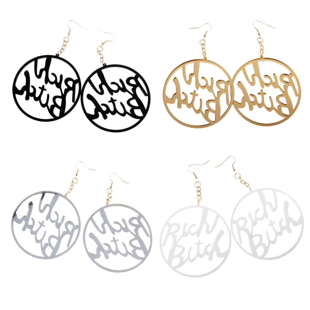 Oversized Punk Acrylic Earring Hip-hop Rich Bitch Big Letter Dangle Earrings for Party