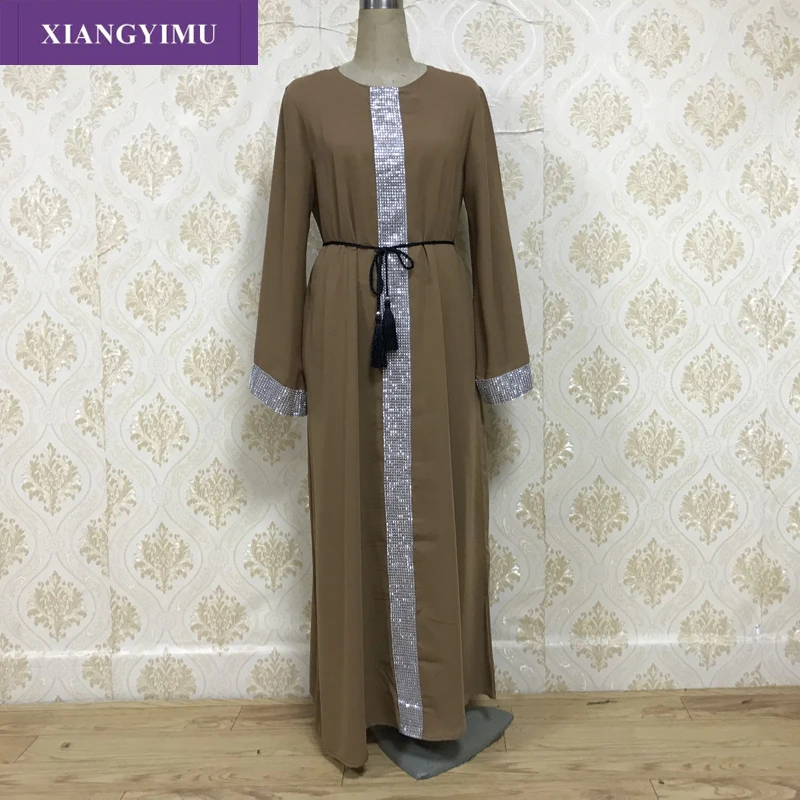 F803 абайя Дубай кафтан арабский Женский Длинный Цветочный мусульманский кимоно длинный пояс