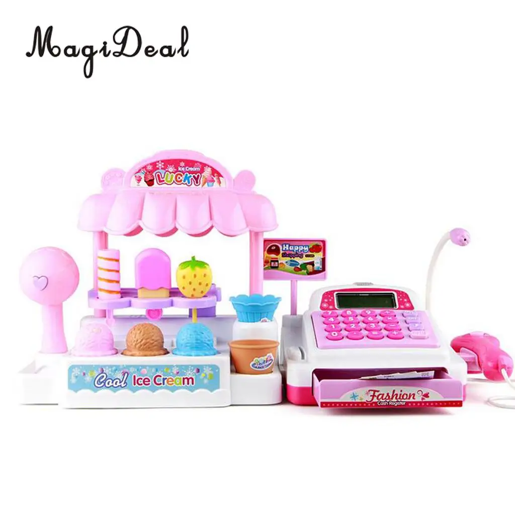 MagiDeal Top Sale 1Set Simulation Ice Cream Store Cash Register for Kids Children Girls Pretend Play Toy Birthday Gift