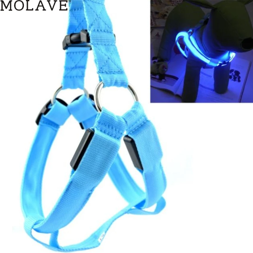 MOLAVE Creative Blue LED Nylon Pet Dog Collar Night Safety Beauty Glow
