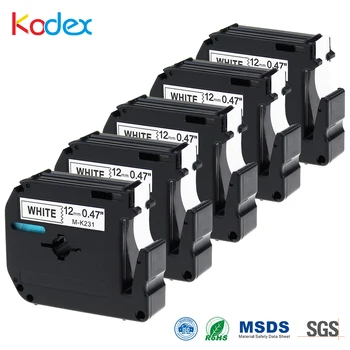 

Kodex 5pcs M tape 231 compatible Brother P-touch MK231 Label Tape 12mm Black on White M Tapes for PT-65 PT-90 Printer Ribbons