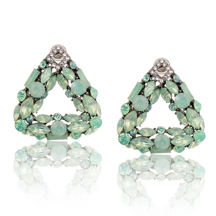 Elegant Green Carstal Stud Earrings For Women Fashion Triangle