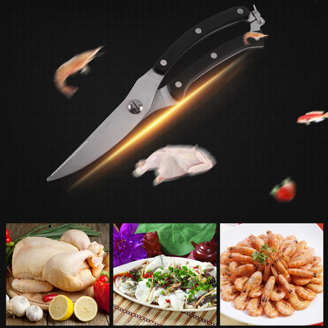 Черные ножницы из нержавеющей стали для птицы, рыбы, курицы, кости, крепкие ножи, кухонные ножницы для кухни, магазин по всему миру
