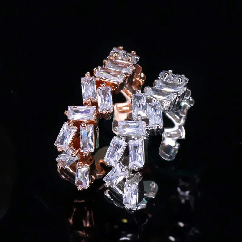 CWWZircons Регулируемый Размеры багет кубического циркония проложить серебро и розовое золото Цвет браслет кольцо наборы для Для женщин T124