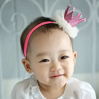 Baby Girls Kids Headwear Shiny Crown Barrettes Toddler Birthday Party Elastic Pearl Headband Hair Accessories 3