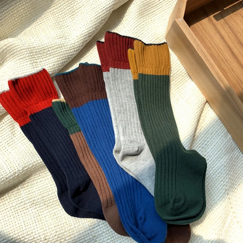 

Children's Ribbed Cotton Socks Cuffed Knee-highs Seamless Knitted Boys Girls Autumn Winter Korean Style Socks for Baby Boys Girl