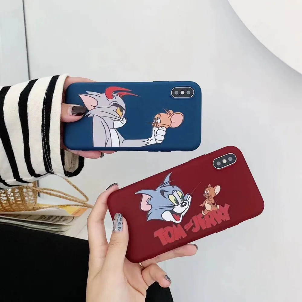 

American anime smart cute Tom Jerry matte TPU soft couple cover case for iphone 6 6 plus 7 7plus 8 8plus X XR XS MAX phone cases