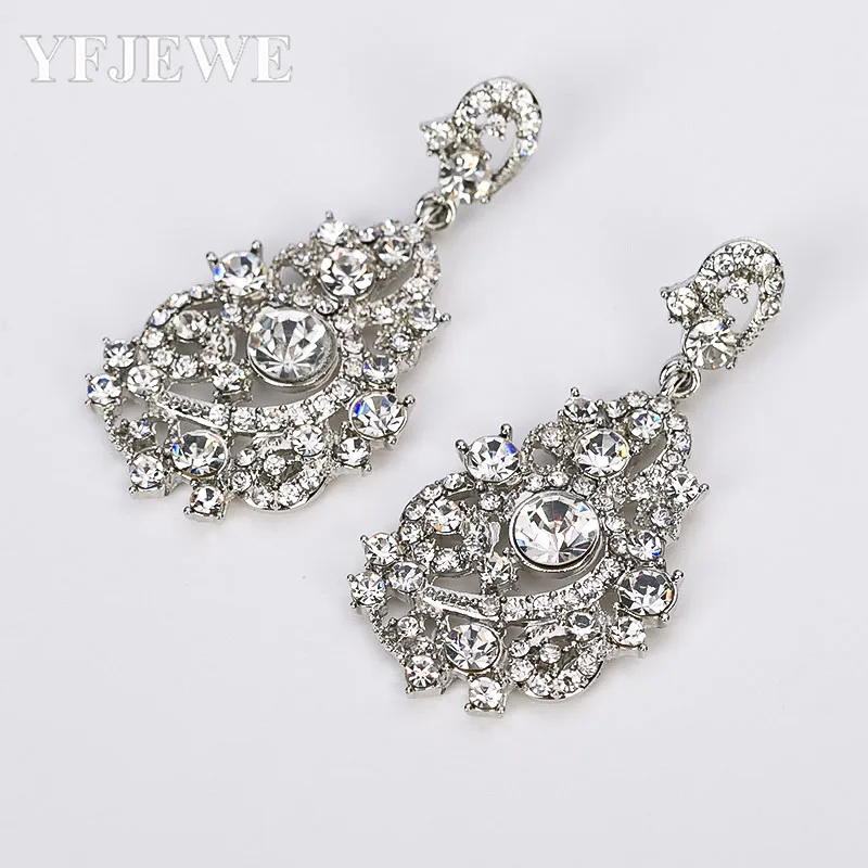 

YFJEWE New Style Statement Luxurious Big Dangle Micro Paved CZ Crystal Flower Drop Earrings for Women Bridal Wedding Brincos