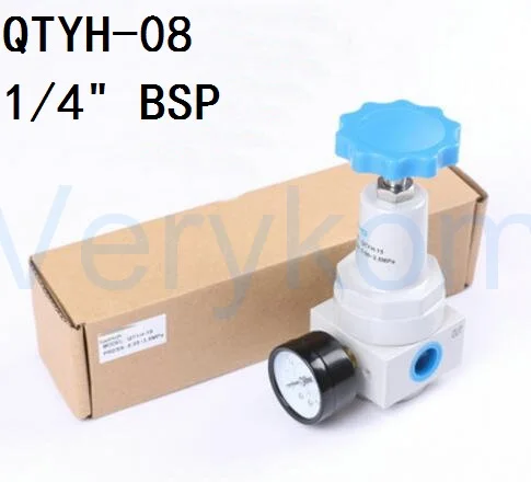 Пневматический QTYH высокого давления 0~ 40 бар воздушный регулятор с манометром порт 1/4 3/8 1/2 2 дюйма BSP 1/" QTYH-15/10 08 25 - Цвет: QTYH-08