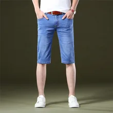 Летние новые мужские джинсовые шорты длиной до колена, эластичная ткань, Модные Карманы, тонкая Стандартная посадка для мужчин, 009