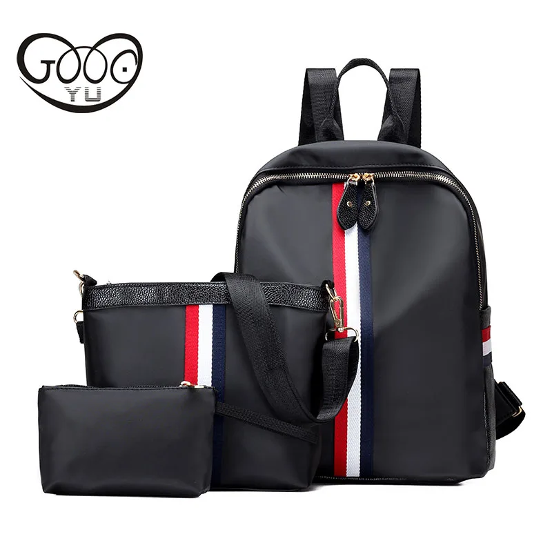 GOOG YU New casual three piece shoulder bags Oxford cloth waterproof ribbons decorated backpacks for