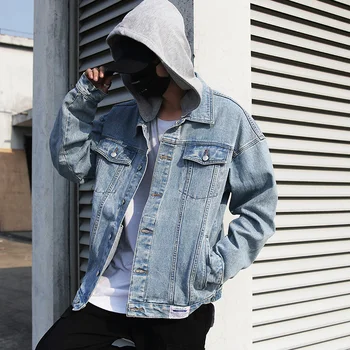 

New Detachable Hooded Solid Color Washed Simple Denim Jacket Casual Single-breasted Jacket Fashion Wild Youth Coat