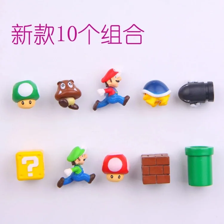10 new combination 3D Cute Super Mario Resin Fridge Magnets Suit for Kids Home Decoration Ornaments Figurines Wall Marios Bullets Bricks - Цвет: 10 new combination