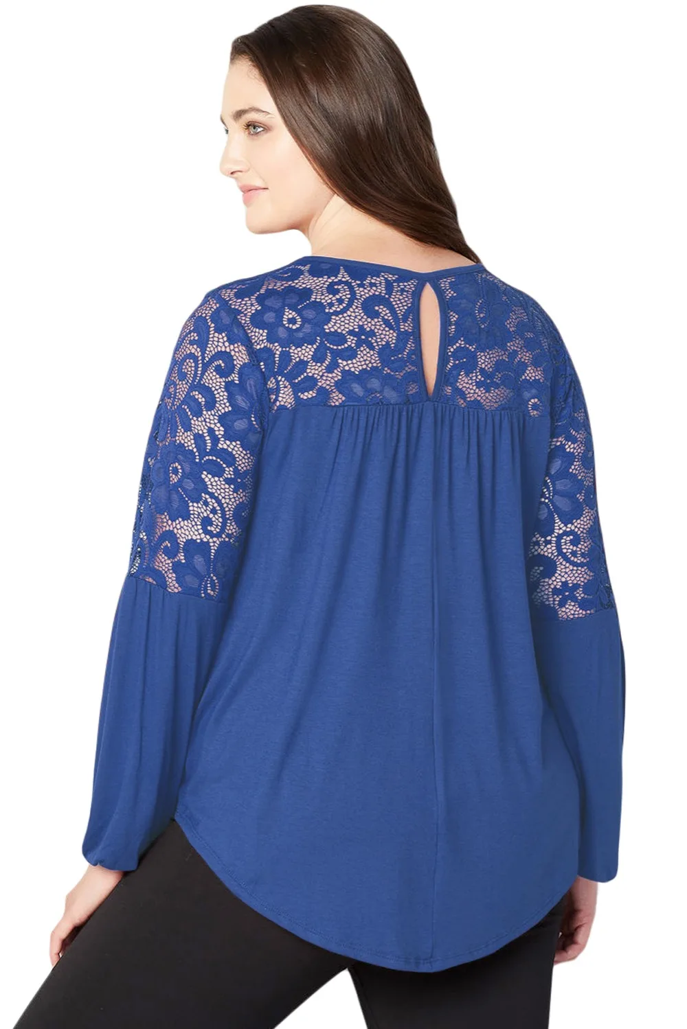 Royal-Blue-Lace-Trim-Keyhole-Back-Plus-Size-Top-LC251528-5-2
