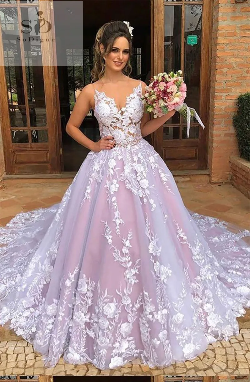 Спагетти свадебное платье с завязками Vestidos de novia 2019 3 D свадебное платье с цветами v-образным вырезом сексуальное романтическое длиной до
