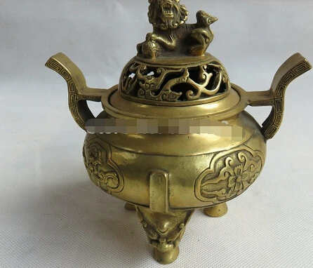 

B0601 330Copper lion three foot tripod ovens ovens auspicious feng shui bronze ornaments sandalwood furnace statue