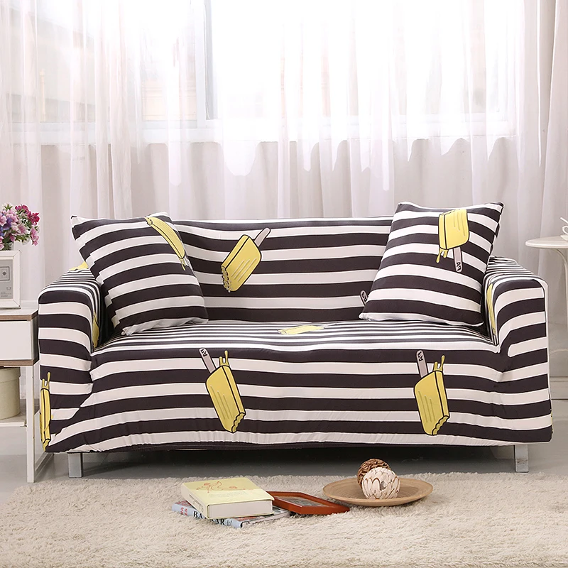 Classic Black and White Stripes Universal Stretch Couch