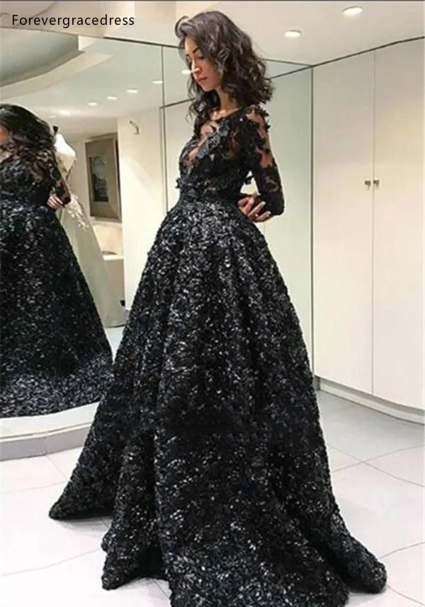Vintage Black Long Sleeves Evening Prom Dresses Formal Beautiful Rose Flowers Sheer Jewel Neck V Backless Long Vestidos de fiesta Gothic 195 (10)