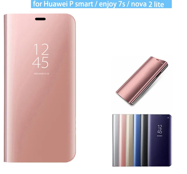 

Luxury Clear View Standing Cover Mirror Flip Leather Stand Phone Case for Huawei P Smart enjoy 7s nova 2 lite