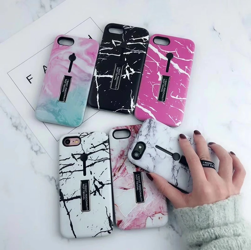 UXIA Fashion Stretch Ring Stand Phone Case For iphone X 6 6S 7 8 Plus Cases Retro Colorful Marble Pattern Cover |