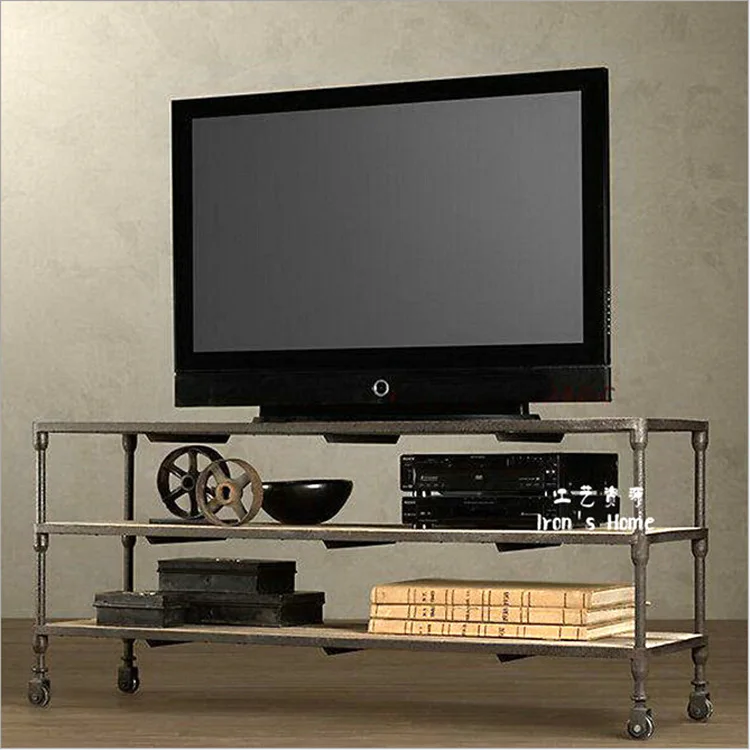 TV combination of solid wood, wrought iron, wrought iron