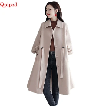 

Large size cloak woolen coat women loose long woolen coat female autumn and winter new lantern sleeve Korean woolen coat women
