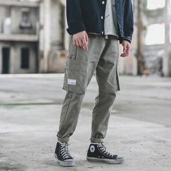 

2018 Men's Cotton Casual Pants Fashion Trousers Hip Hop Style Cargo Pants Loose Black/grey/green Color Joggers Sweatpants M-2XL