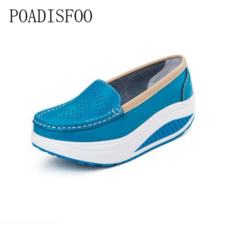 En Ligne Pompes Femme Chaussures D été en cuir véritable découpe respirant swing chaussures infirmières blanc chaussures coins intensifient mère chaussures SPP 8013
