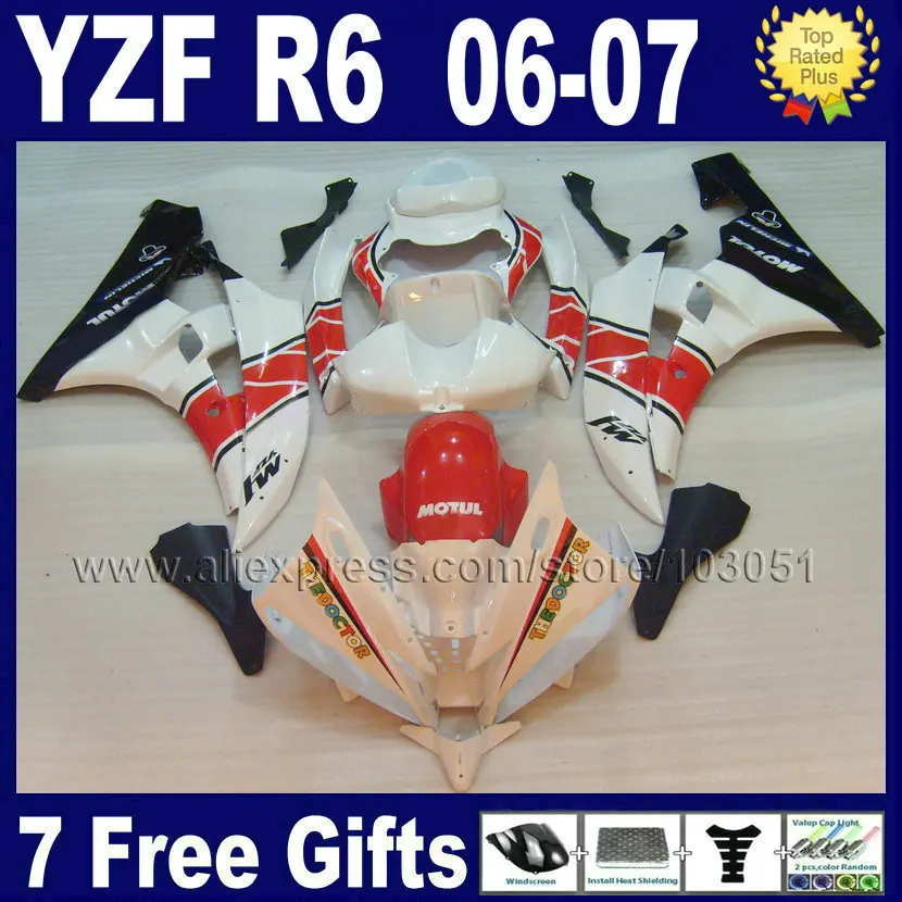 Байкерские Обтекатели под заказ для YAMAHA YZF R6 2006 07 YZFR6 пластик 06 2007 белый красный