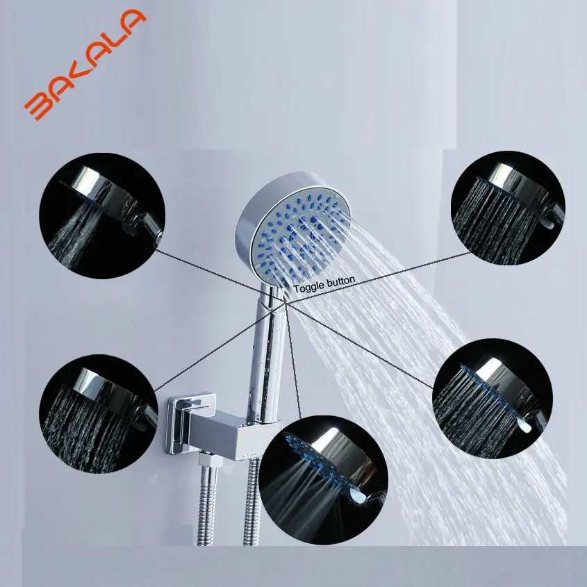Shower Head BAKALA Multi Function Hand Shower Head 5 Function Mist Showerheads Three Water Round Handheld Shower Hand Sprayer