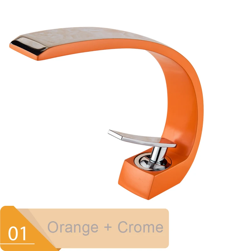 Оранжевый хромированный смеситель для раковины для ванной комнаты на бортике смеситель для раковины с одним отверстием кран для горячей и холодной воды - Цвет: Chrome and Orange