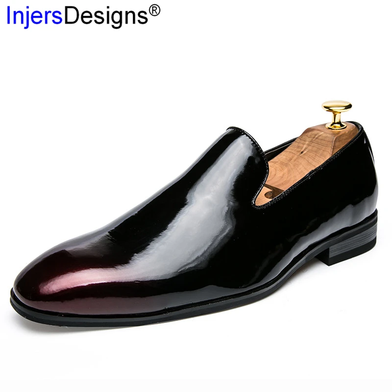 

2019Spring Summer Patent Leather Dress Shoes Men Italian Slip-On Lazy Flats Zapatos De Hombre New Pointed Toe Business Men Shoes
