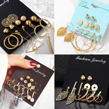 IF ME, винтажный геометрический золотистый Комплект сережек для женщин, модный круглый пирсинг в виде листьев, металлические женские серьги, ювелирные изделия, Новинка