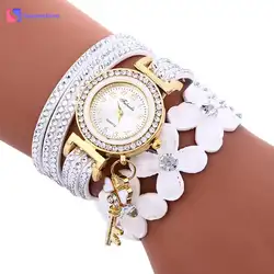 Модный бренд Для женщин Роскошные Кварцевые наручные часы куранты Diamond кожаный браслет леди Женщины наручные часы женские часы для девочек