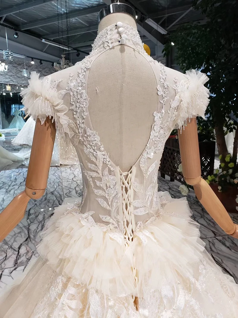 HTL317 casamento, свадебное платье принцессы,, высокий ворот, короткий рукав, сказочное свадебное платье, стиль торта, robe de mariage voile mariage