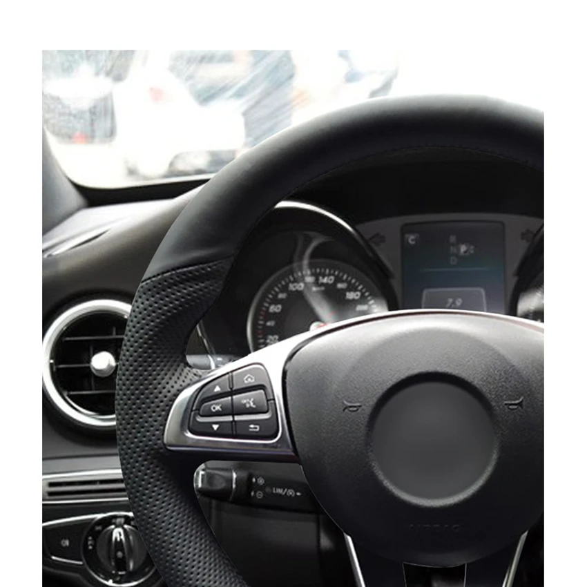 Hand-stitched Black PU Artificial Leather Car Steering Wheel Cover for Mercedes Benz C200 C250 C300 B250 B260 A200 A250