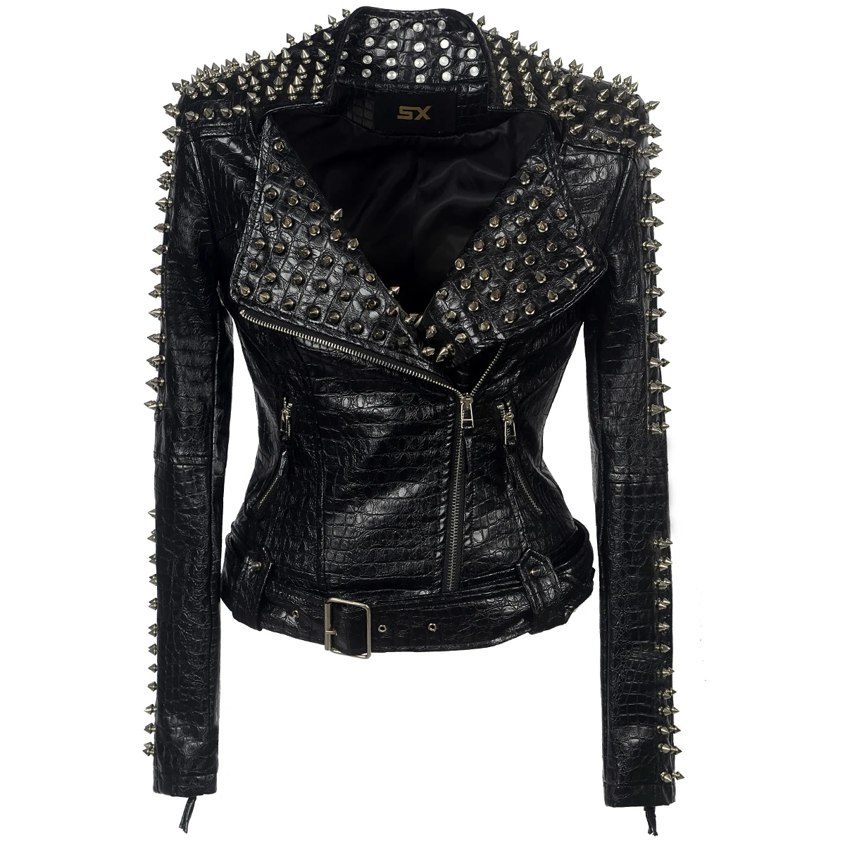 Искусственная кожа PU куртка панк заклепки женская мода зима осень мотоциклетная куртка черная искусственная кожа пальто Верхняя одежда